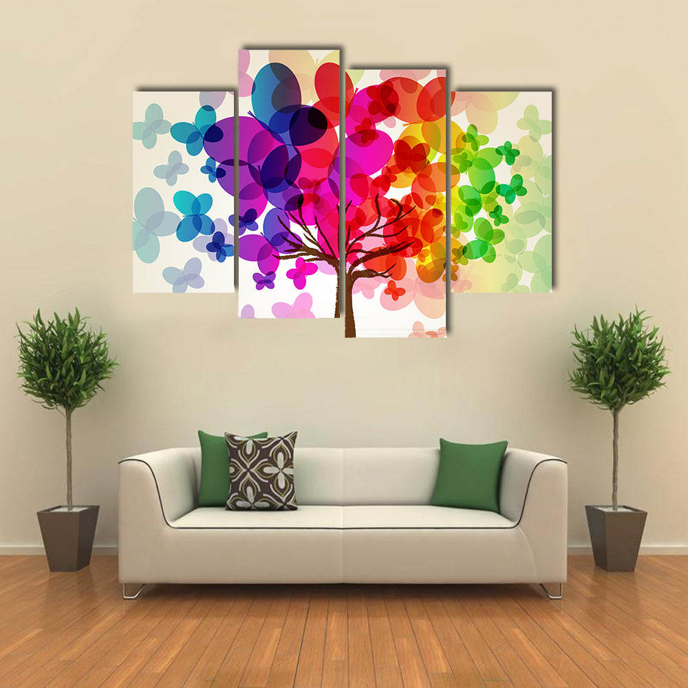 Abstract Colorful Tree with Butterflies Canvas Wall Art