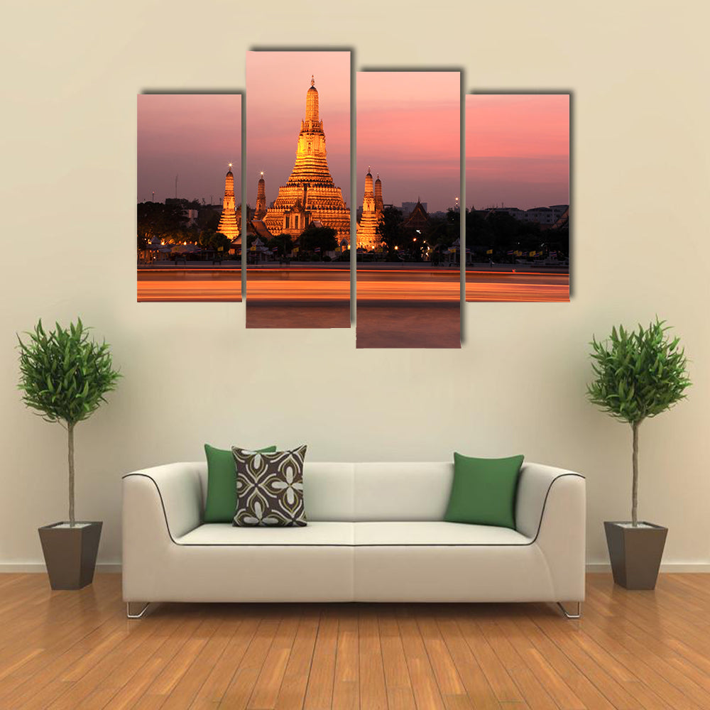 Wat Arun Temple At Sunset In Bangkok Thailand Canvas Wall Art