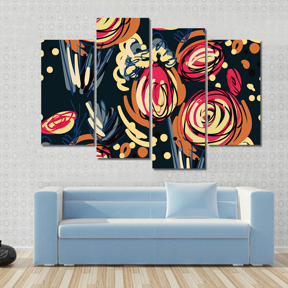 Abstract Colorful Doodle Rose Canvas Wall Art