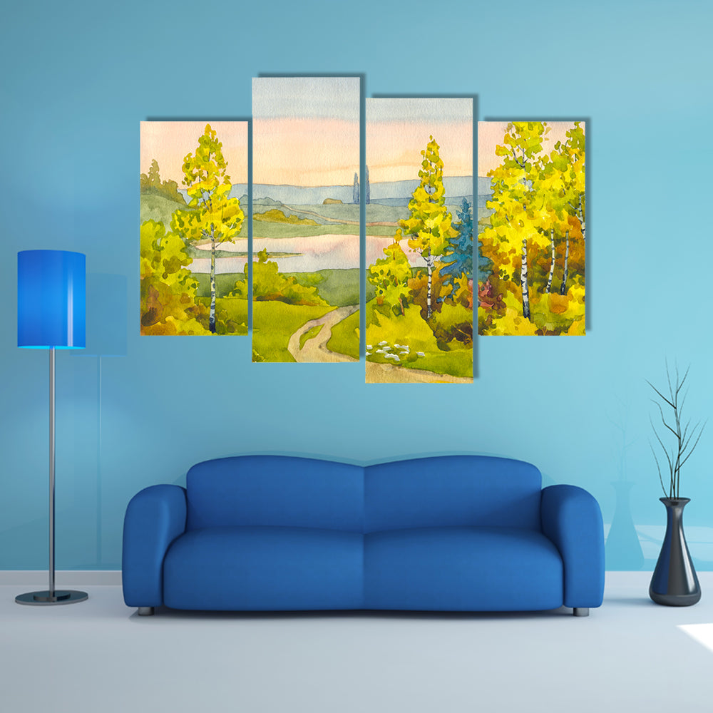 Watercolor Path to the Lake Canvas Wall Art