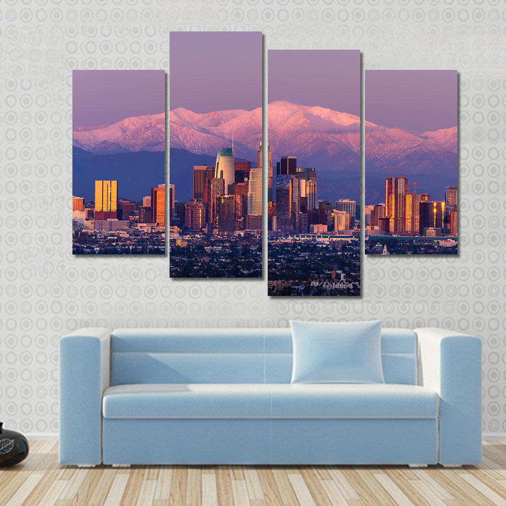 Downtown Los Angeles Skyline at Sunset Canvas Wall Art