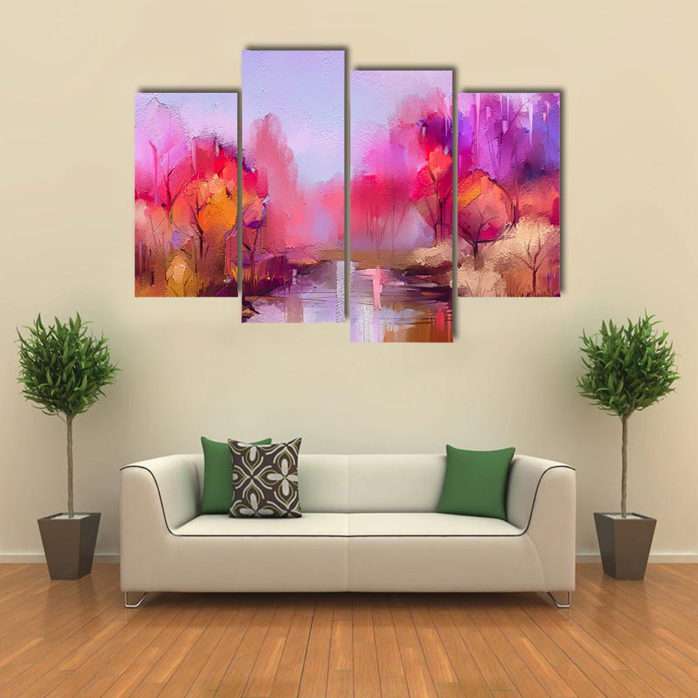 Colorful Autumn River Landscape Canvas Wall Art