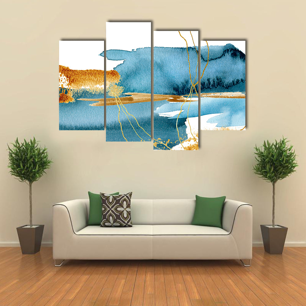 Blue and Gold Abstract Landscape Canvas Wall Art