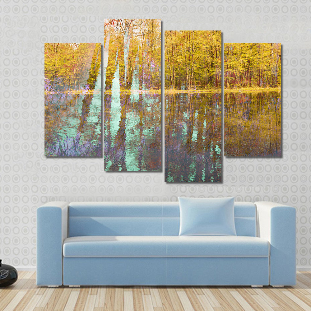 Autumn Lake Abstract with Light Streaks Canvas Wall Art