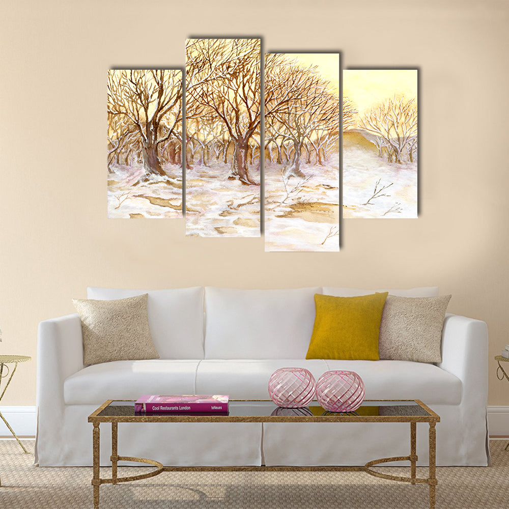 Watercolor Winter Forest Canvas Wall Art