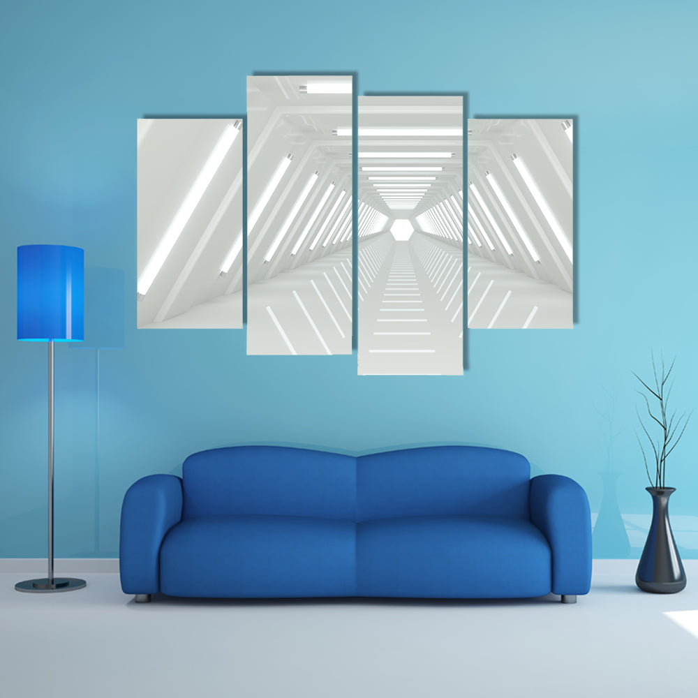 Futuristic White Corridor Tunnel Canvas Wall Art