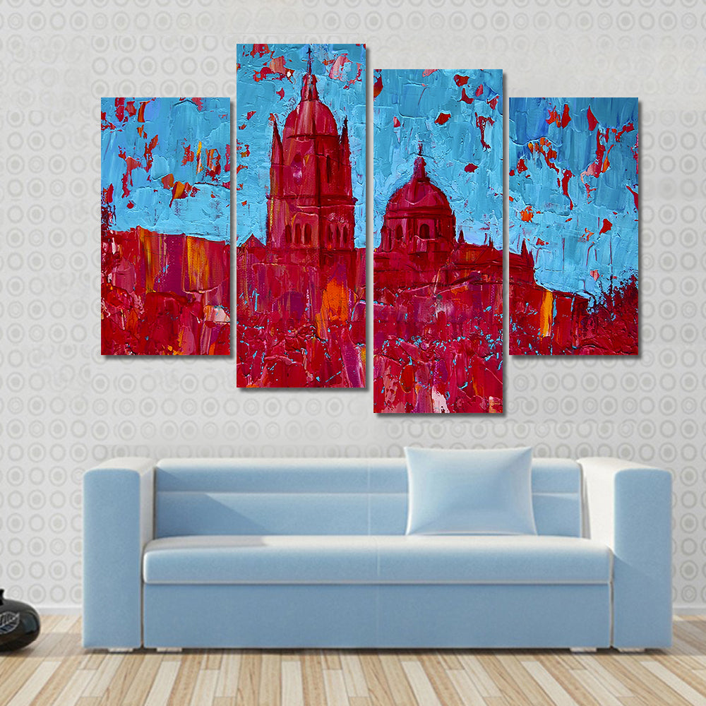 Monochrome Red Cathedral Cityscape Canvas Wall Art