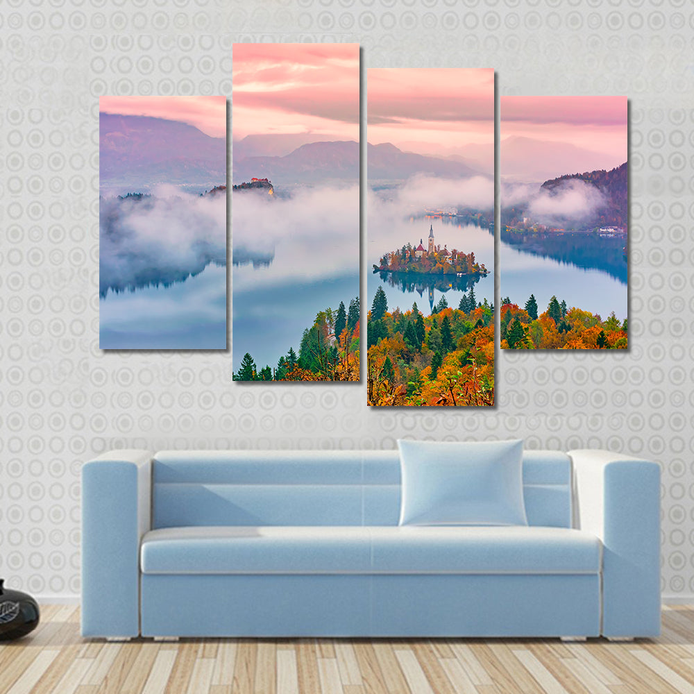 Lake Bled at Sunrise Canvas Wall Art