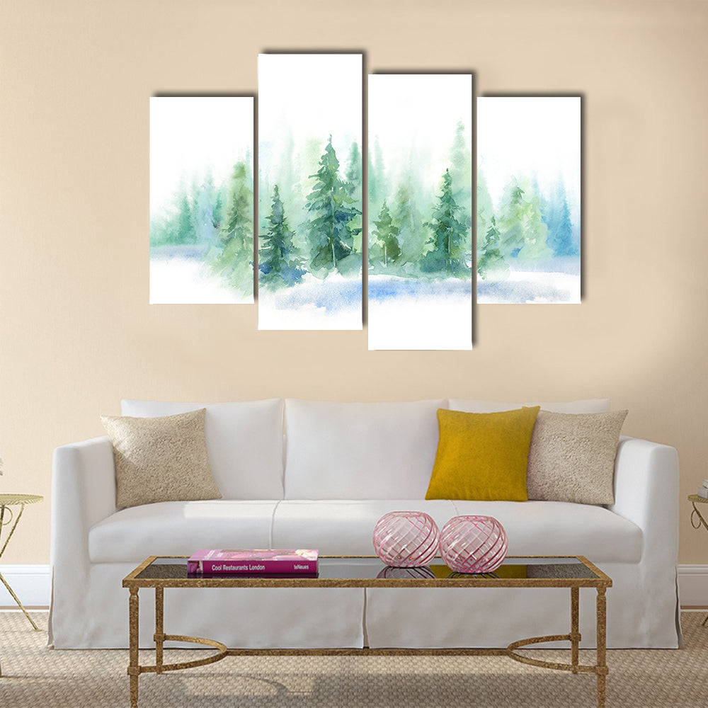 Misty Pine Forest Watercolor Canvas Wall Art
