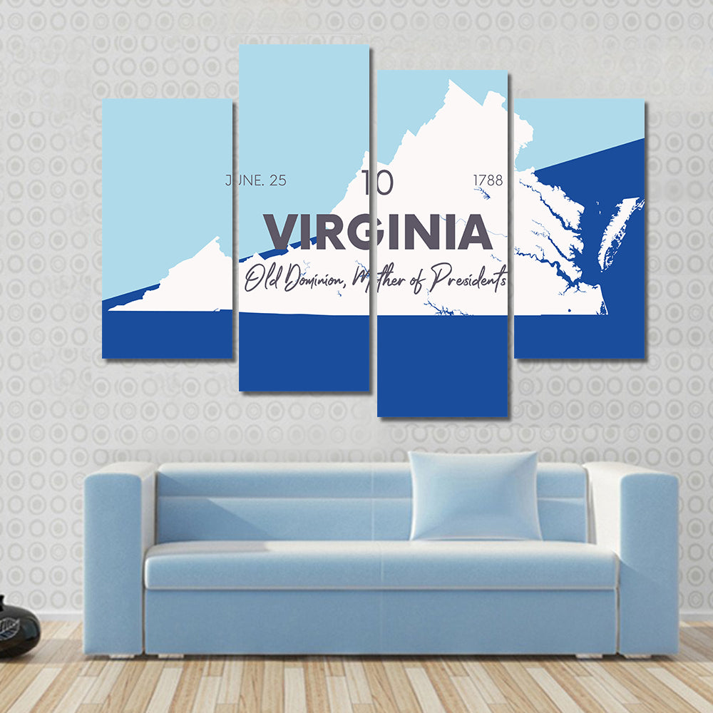 Virginia State Map Typography Canvas Wall Art