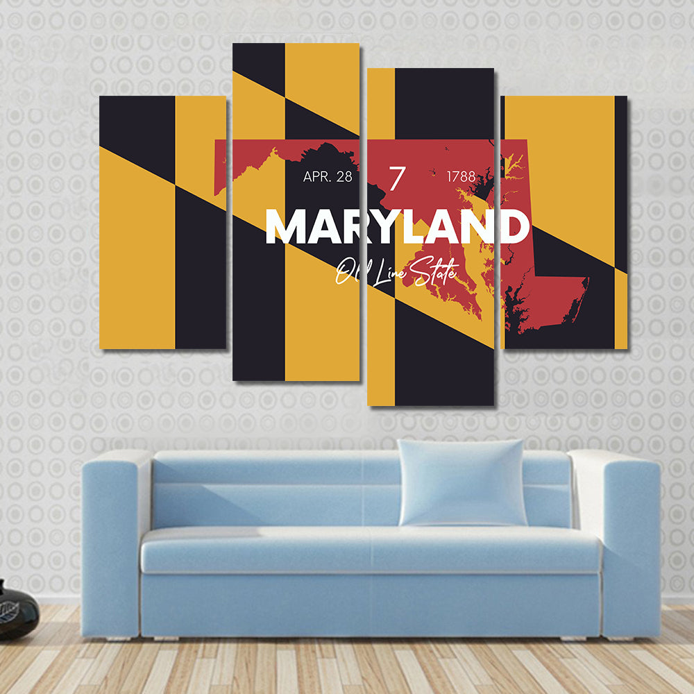 Maryland Flag Map Canvas Wall Art