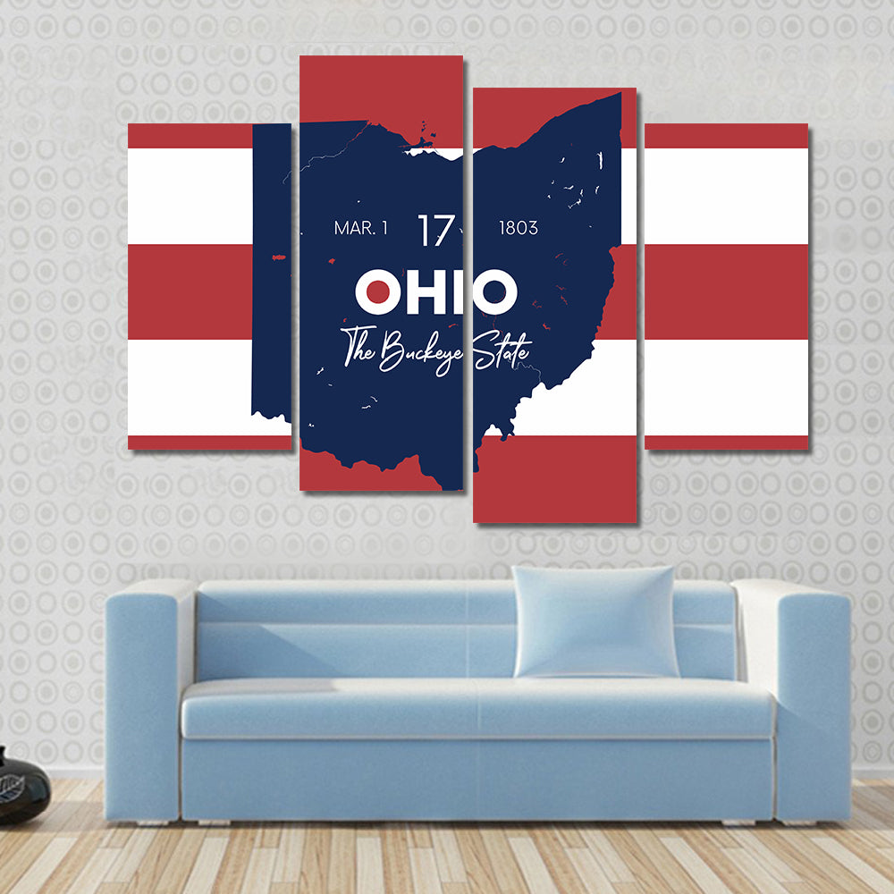 Ohio State Map with March 1 1803 Date Canvas Wall Art