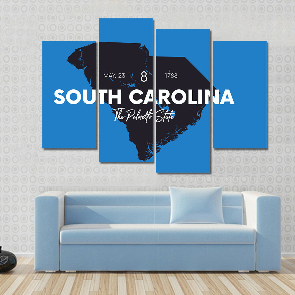 South Carolina Map Silhouette Canvas Wall Art