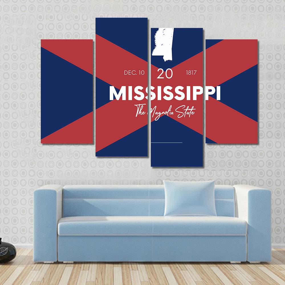 Mississippi State Map with Saltire Background Canvas Wall Art