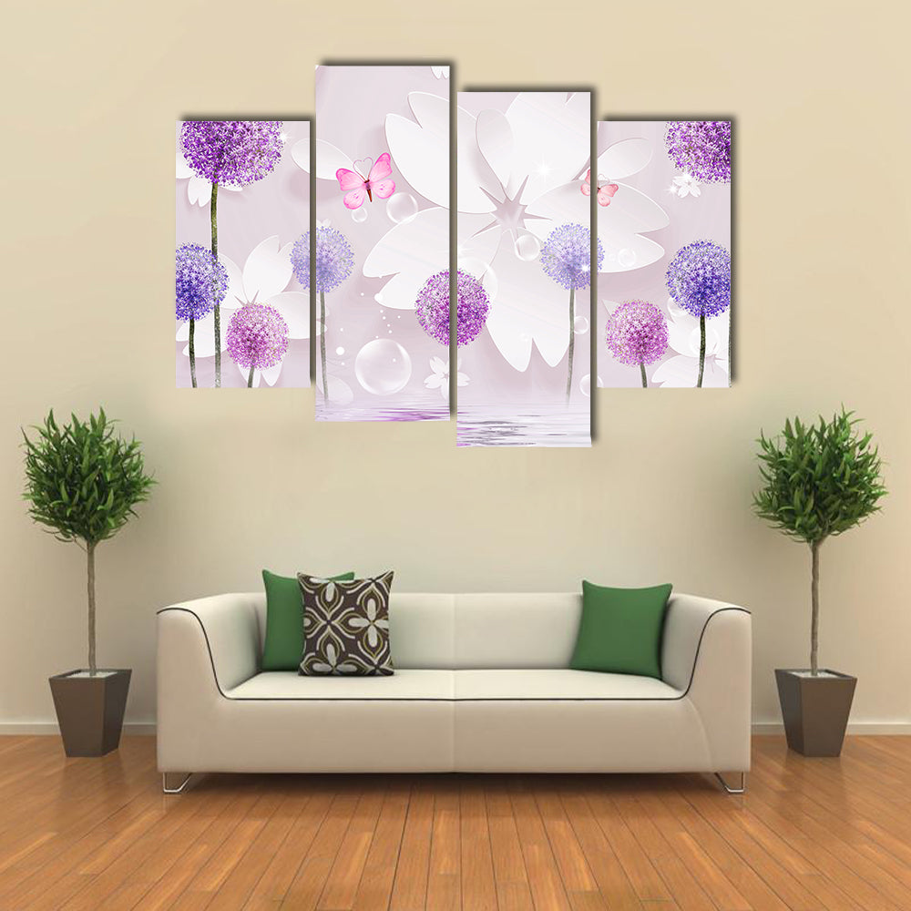 Purple Floral Lake Reflection Canvas Wall Art