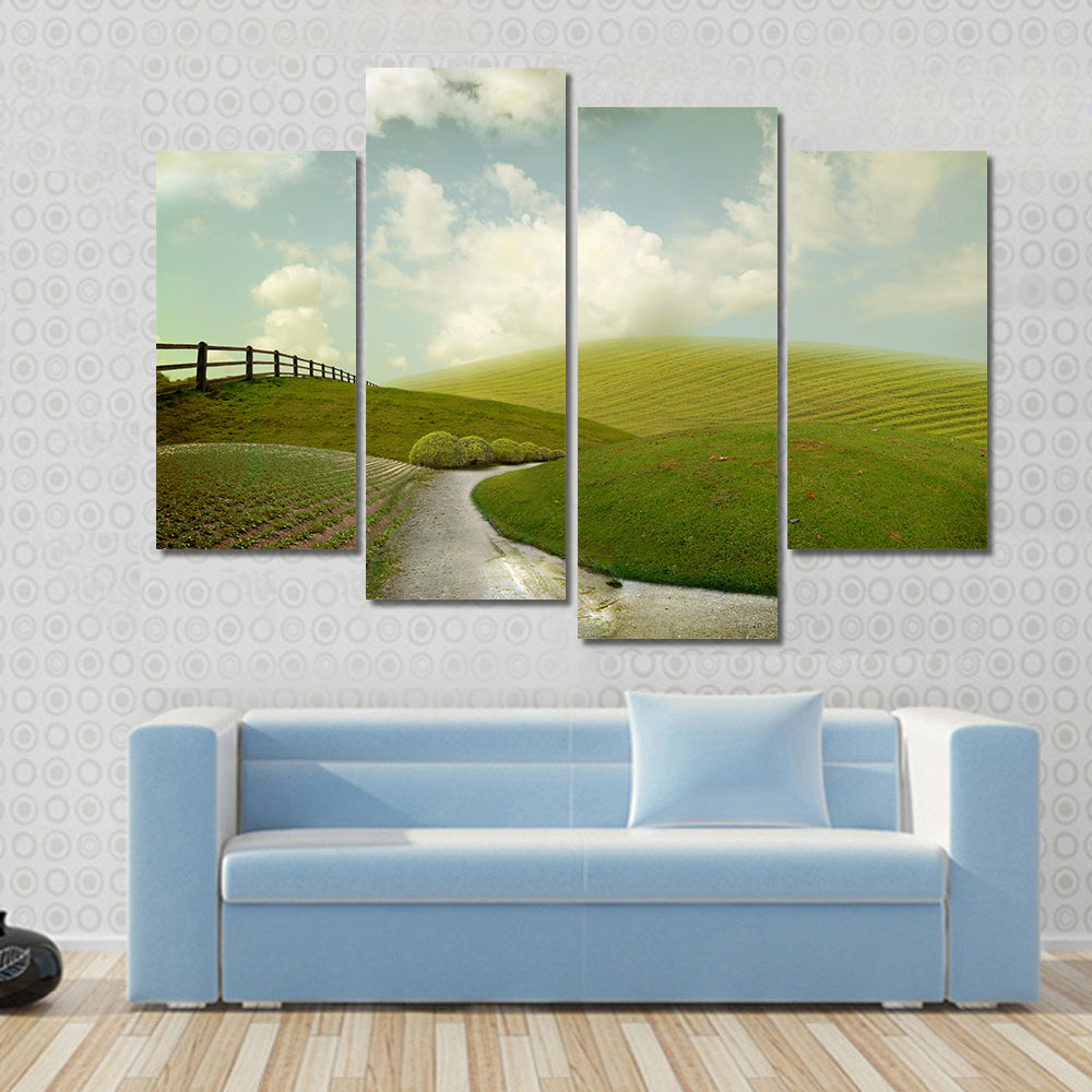 Winding Path Through Rolling Green Hills Canvas Wall Art