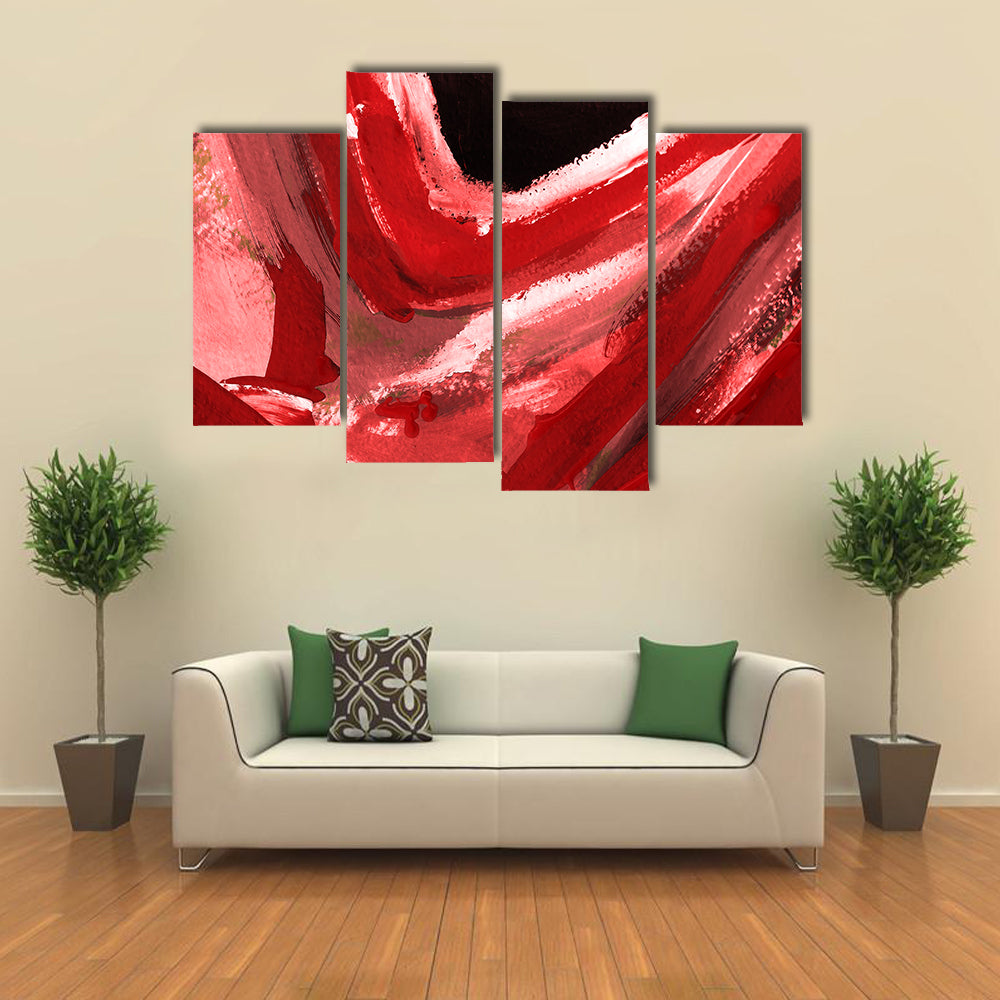 Red and Pink Abstract Brushstrokes Canvas Wall Art
