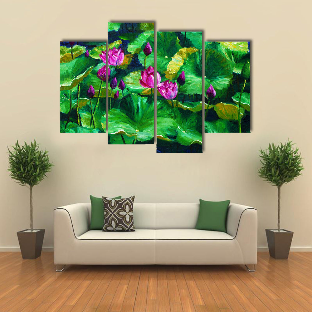 Lotus Flowers Oil Painting Canvas Wall Art