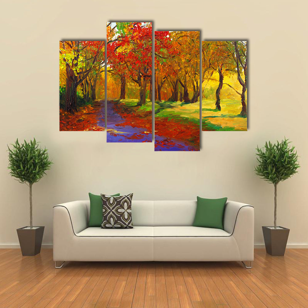 Maple Forest Path in Autumn Canvas Wall Art