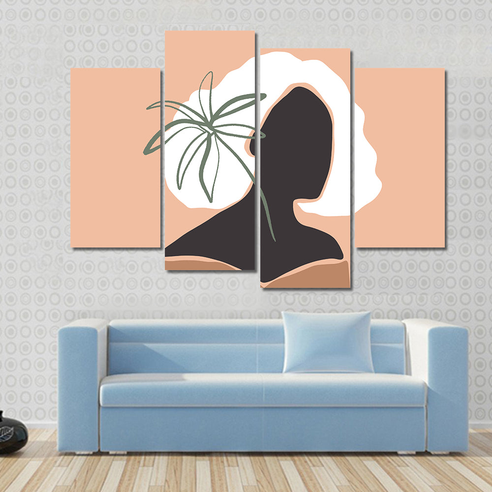Pastel Terracotta Female Silhouette with Palm Leaf Canvas Wall Art