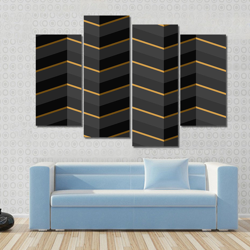 Black and Gold Striped Geometric Canvas Wall Art