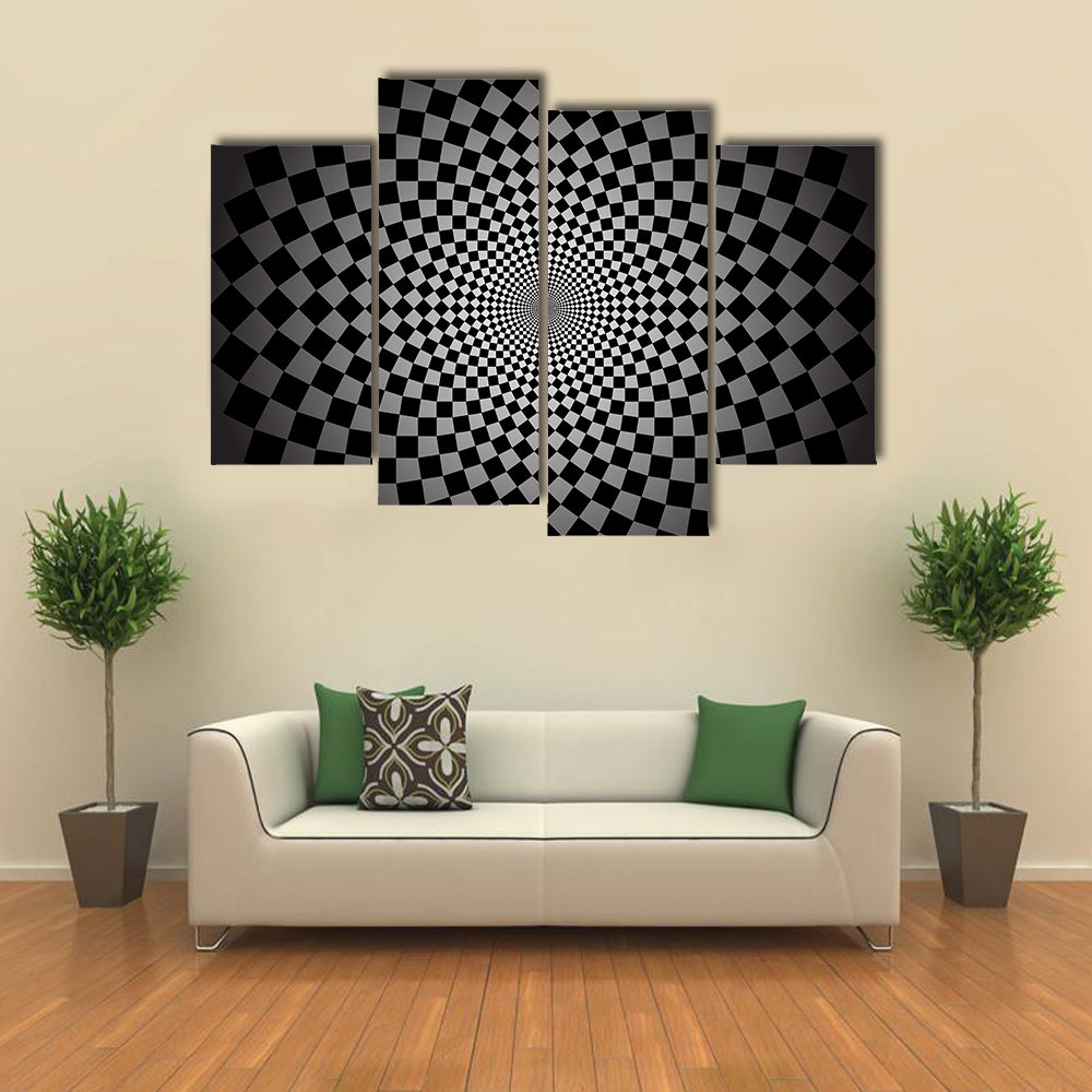 Concentric Checkered Vortex Canvas Wall Art