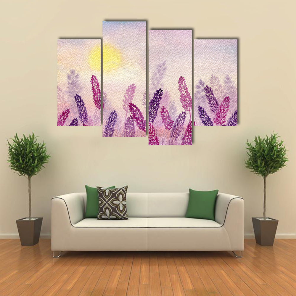 Misty Lavender Field at Sunrise Canvas Wall Art