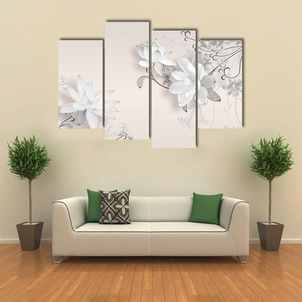 3d White Lotus Floral Mural Canvas Wall Art