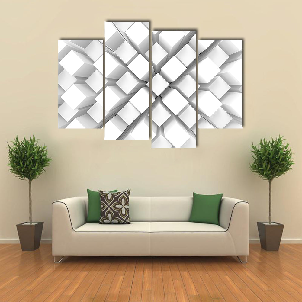 Stacked White Geometric Blocks Canvas Wall Art