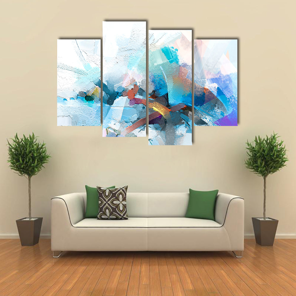 Oil Brushstroke Abstract in Blue and Orange Canvas Wall Art