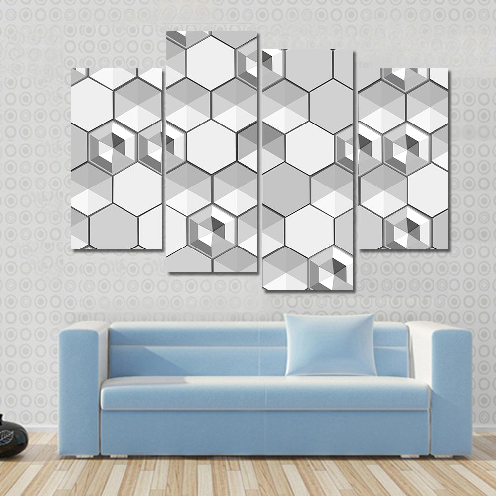 Monochrome 3d Hexagon Abstract Canvas Wall Art