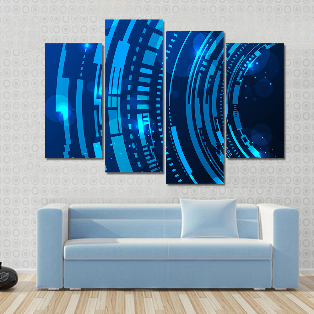 Futuristic Blue Concentric Rings Canvas Wall Art