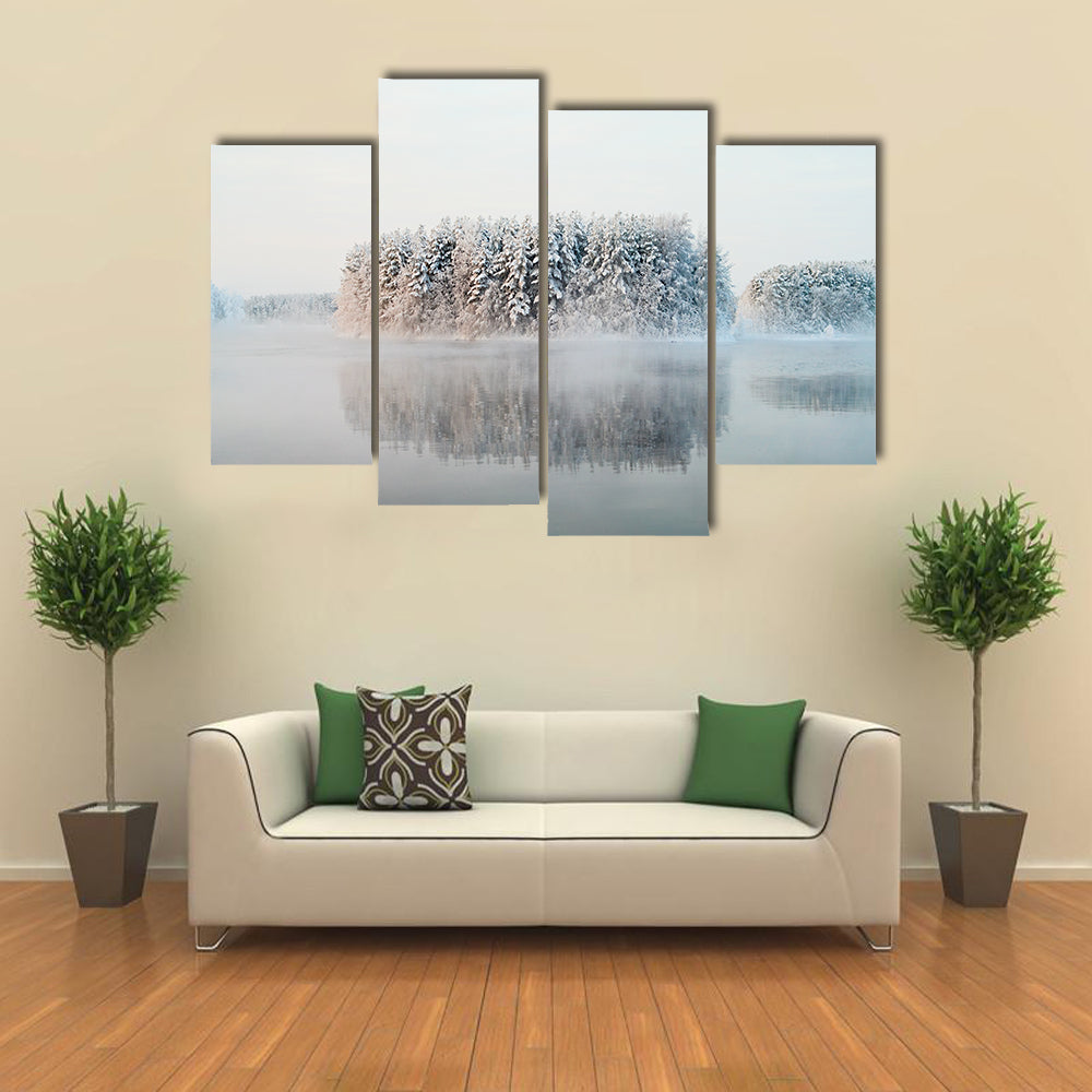 Unfrozen Lake In Winter Forests Of Karelia Russia Canvas Wall Art