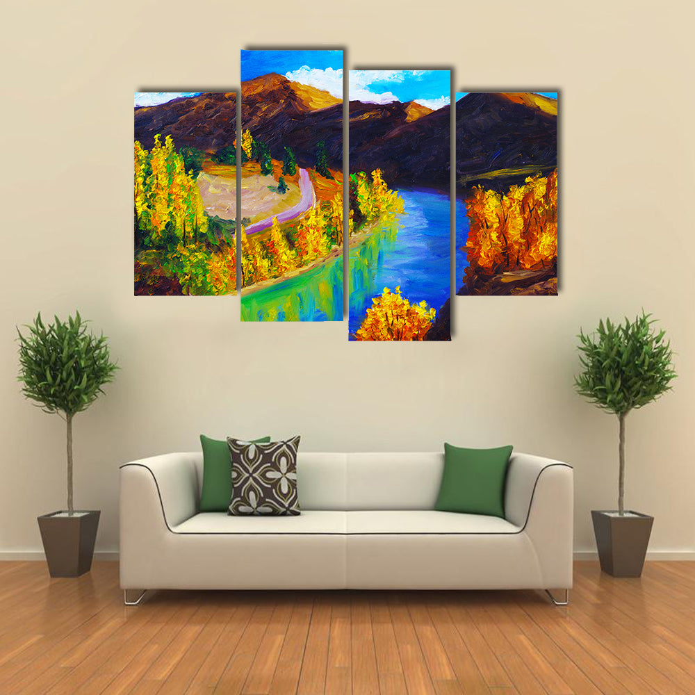 Autumn River Oil Painting Canvas Wall Art