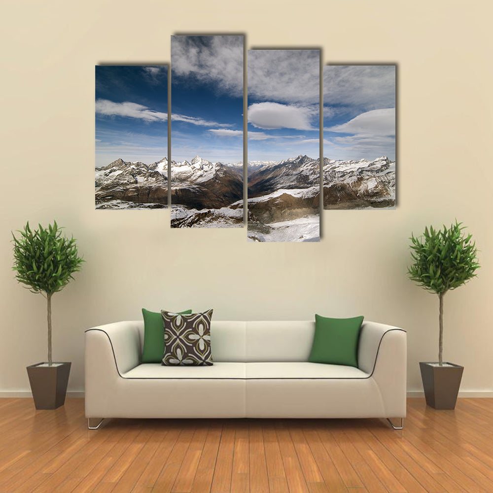 Snow Covered Peaks In Alpine Range Between Switzerland And Italy Canvas Wall Art
