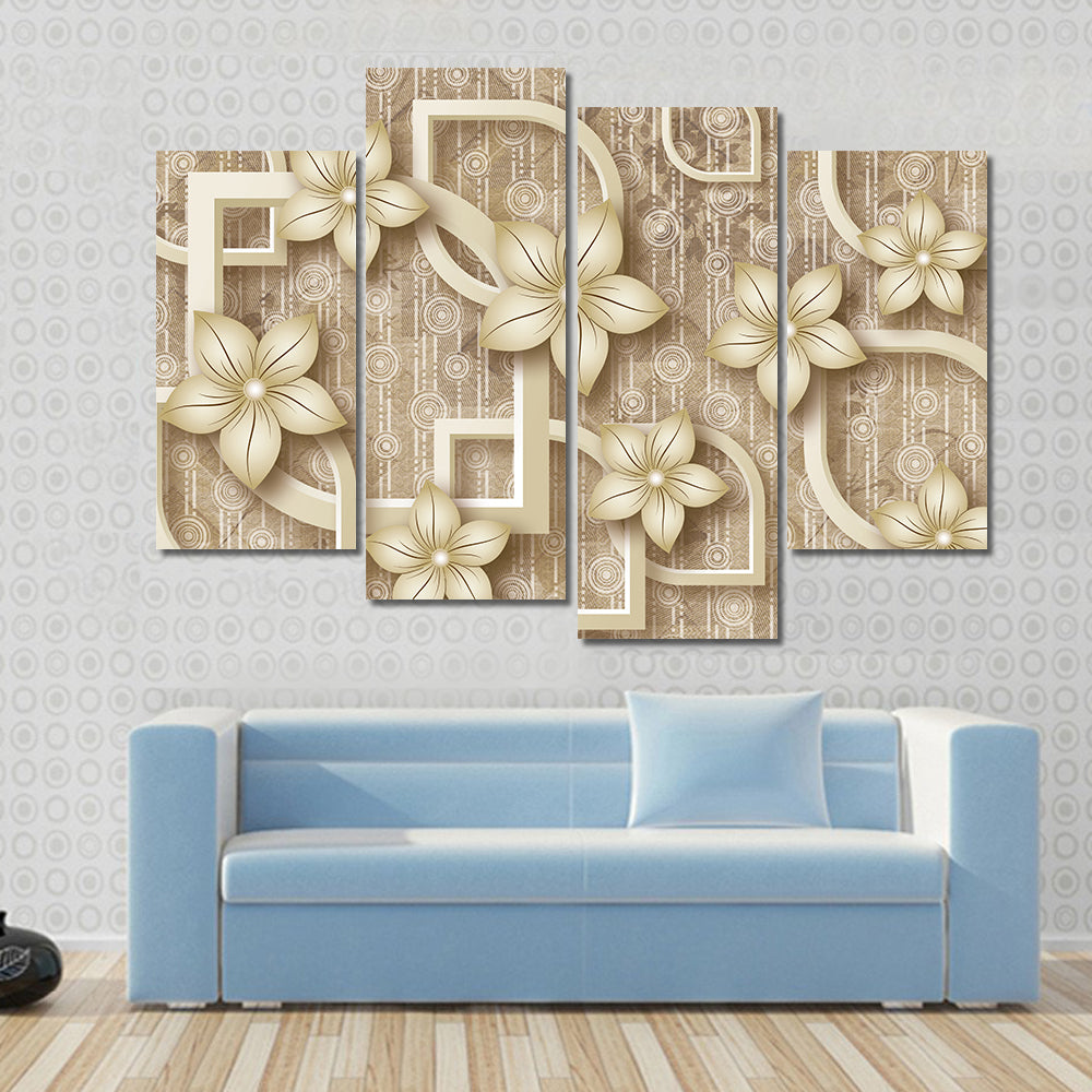 3d Stylized Flowers with Geometric Frames Canvas Wall Art