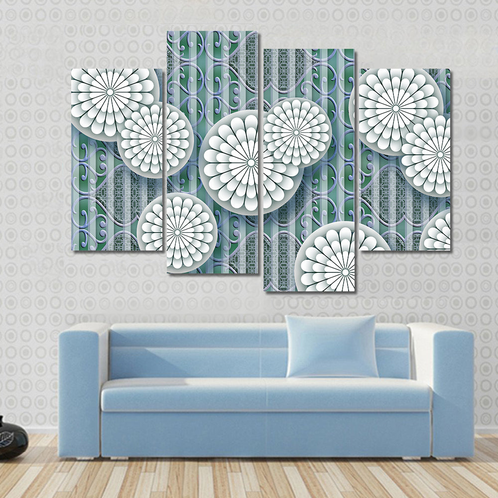 3d White Floral Mural Canvas Wall Art