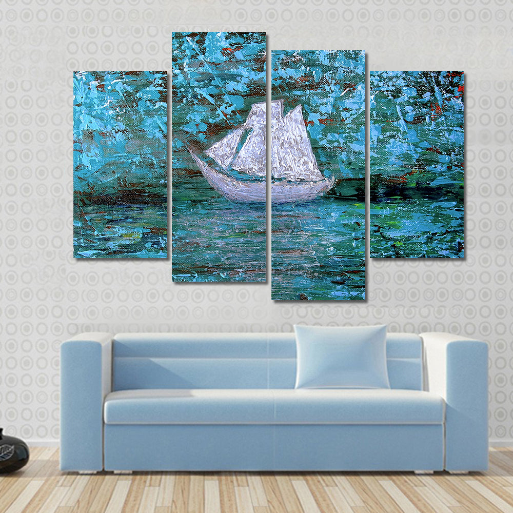 White Three-masted Sailboat at Twilight Canvas Wall Art