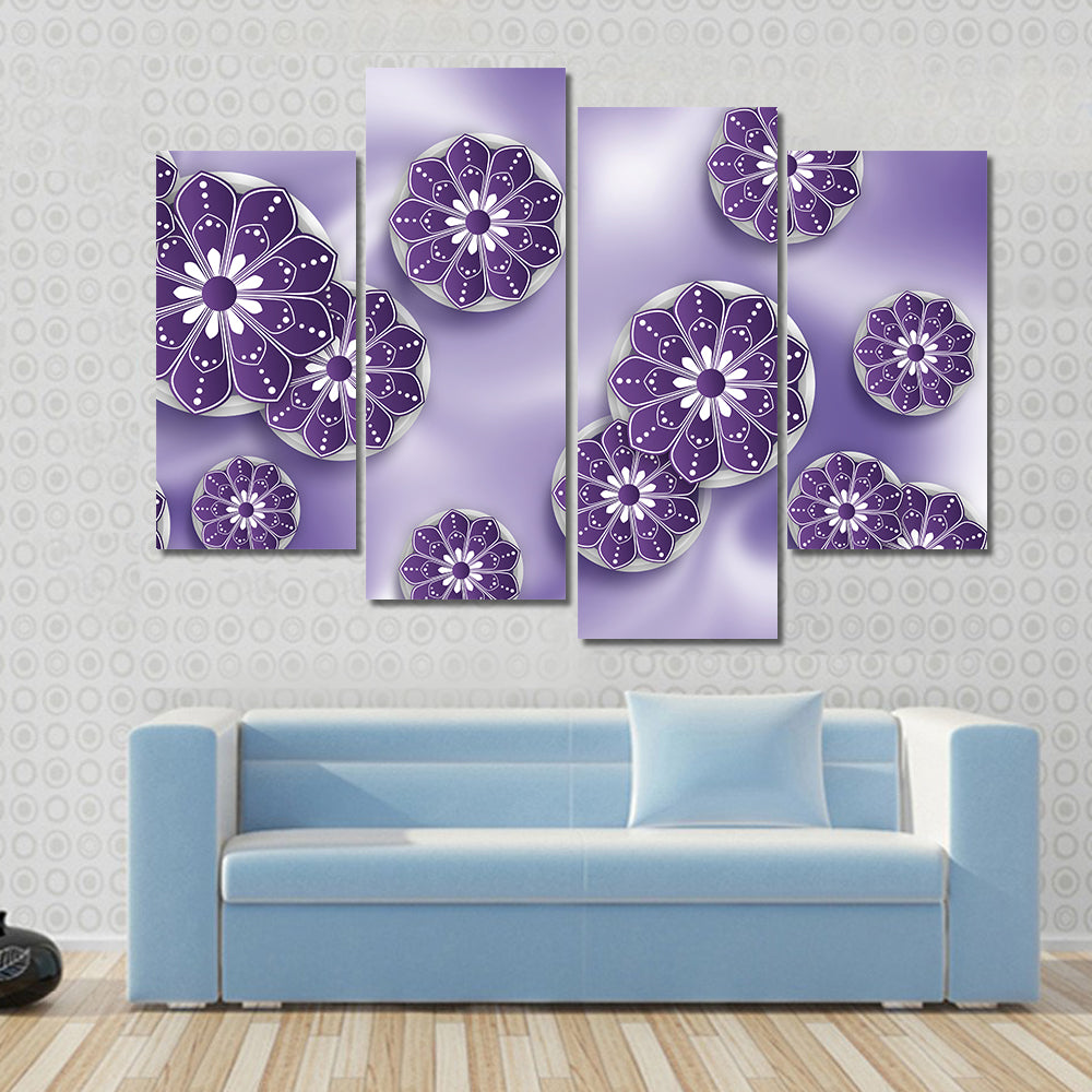 Blue Purple Mandala Floral Abstract Canvas Wall Art