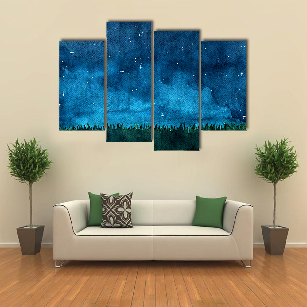Grassy Horizon Under Night Sky Canvas Wall Art