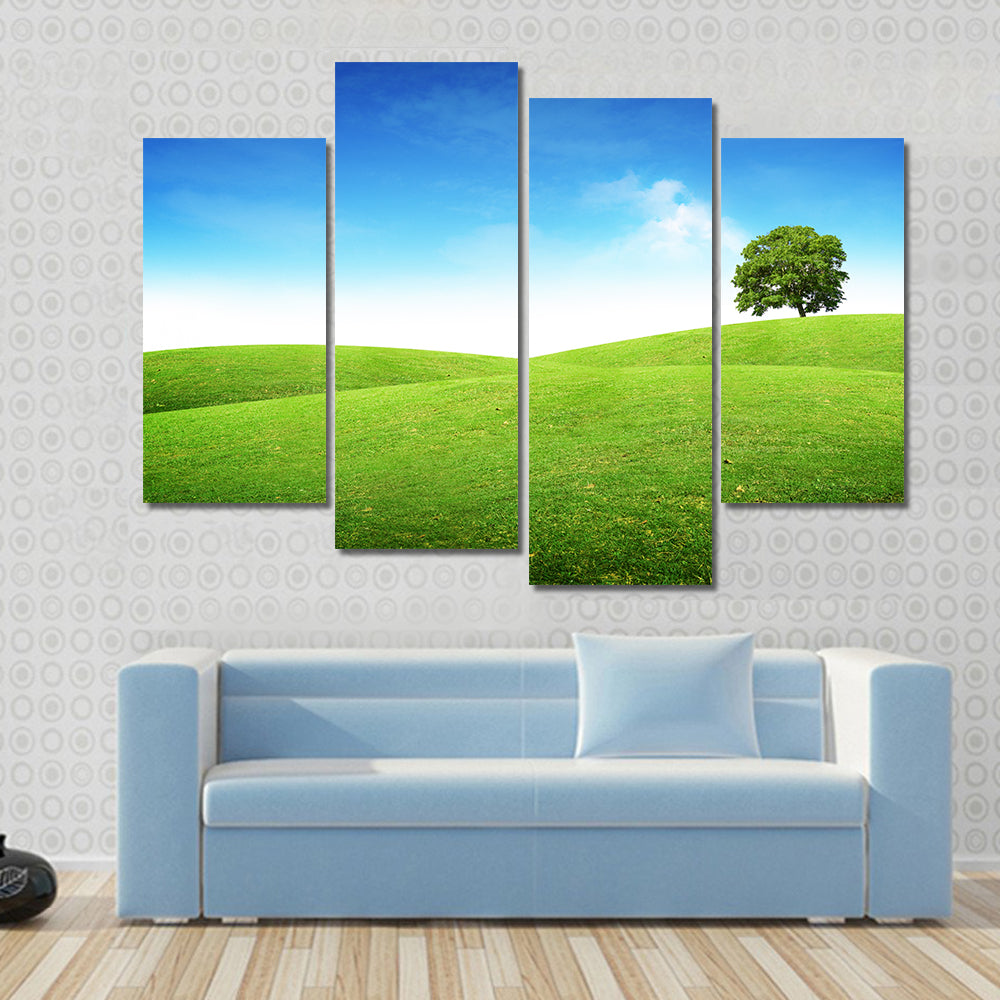 Lone Tree on Rolling Green Hills Canvas Wall Art
