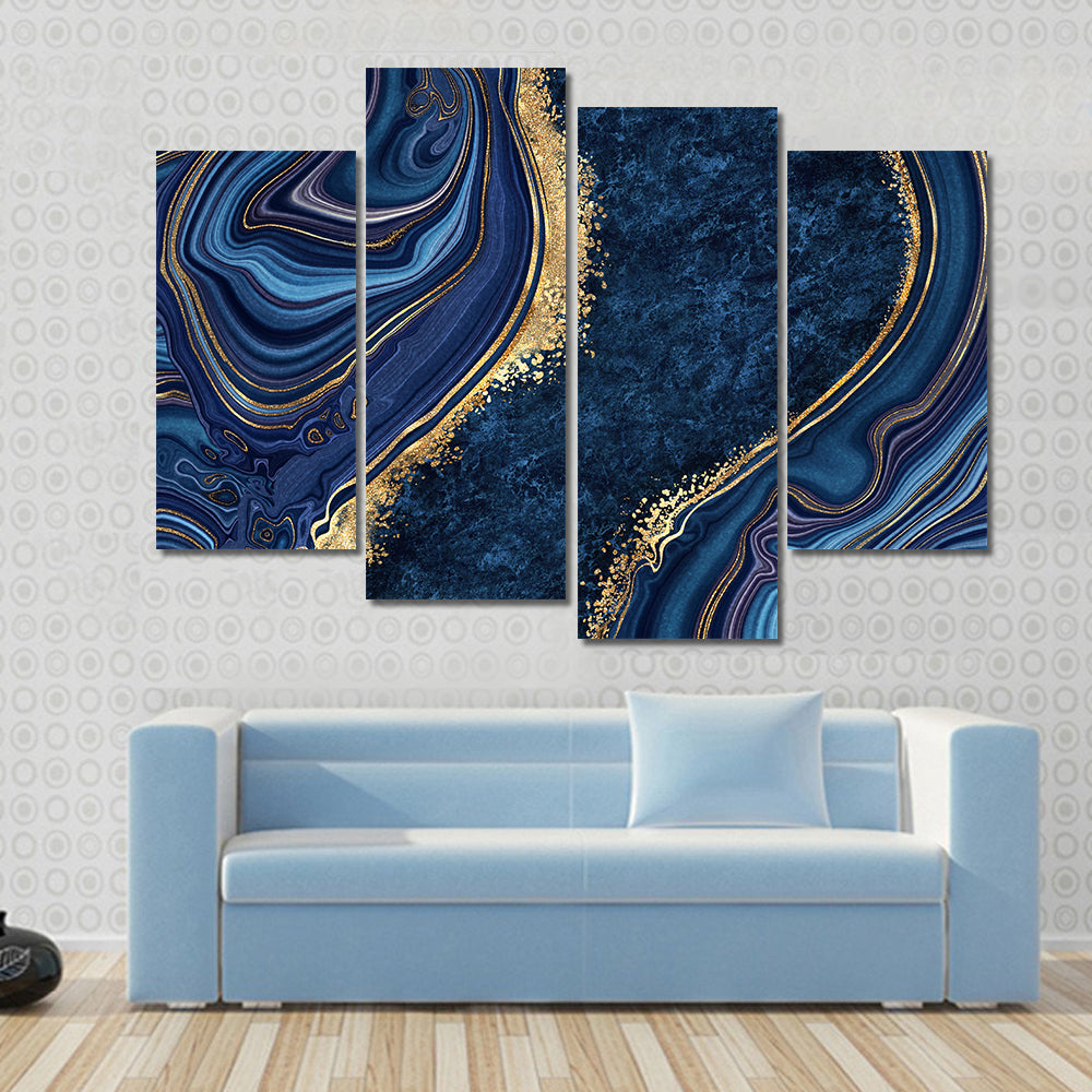 Blue Agate with Gold Veins Canvas Wall Art