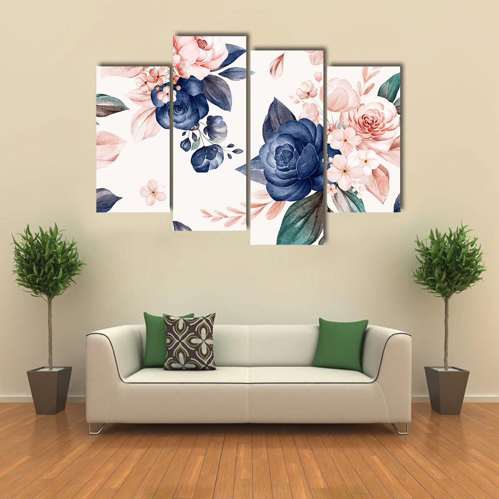 Wildflowers and Navy Roses Canvas Wall Art
