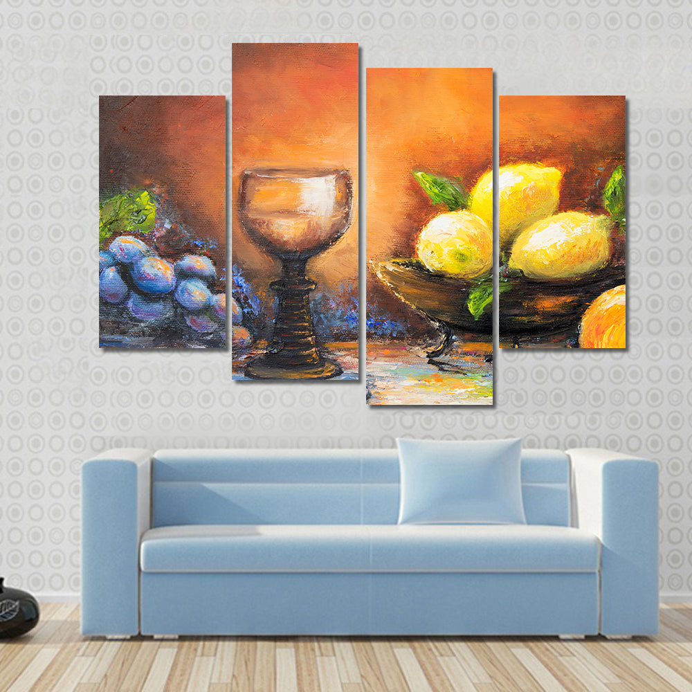 Lemons and Peach with Ornate Goblet Canvas Wall Art