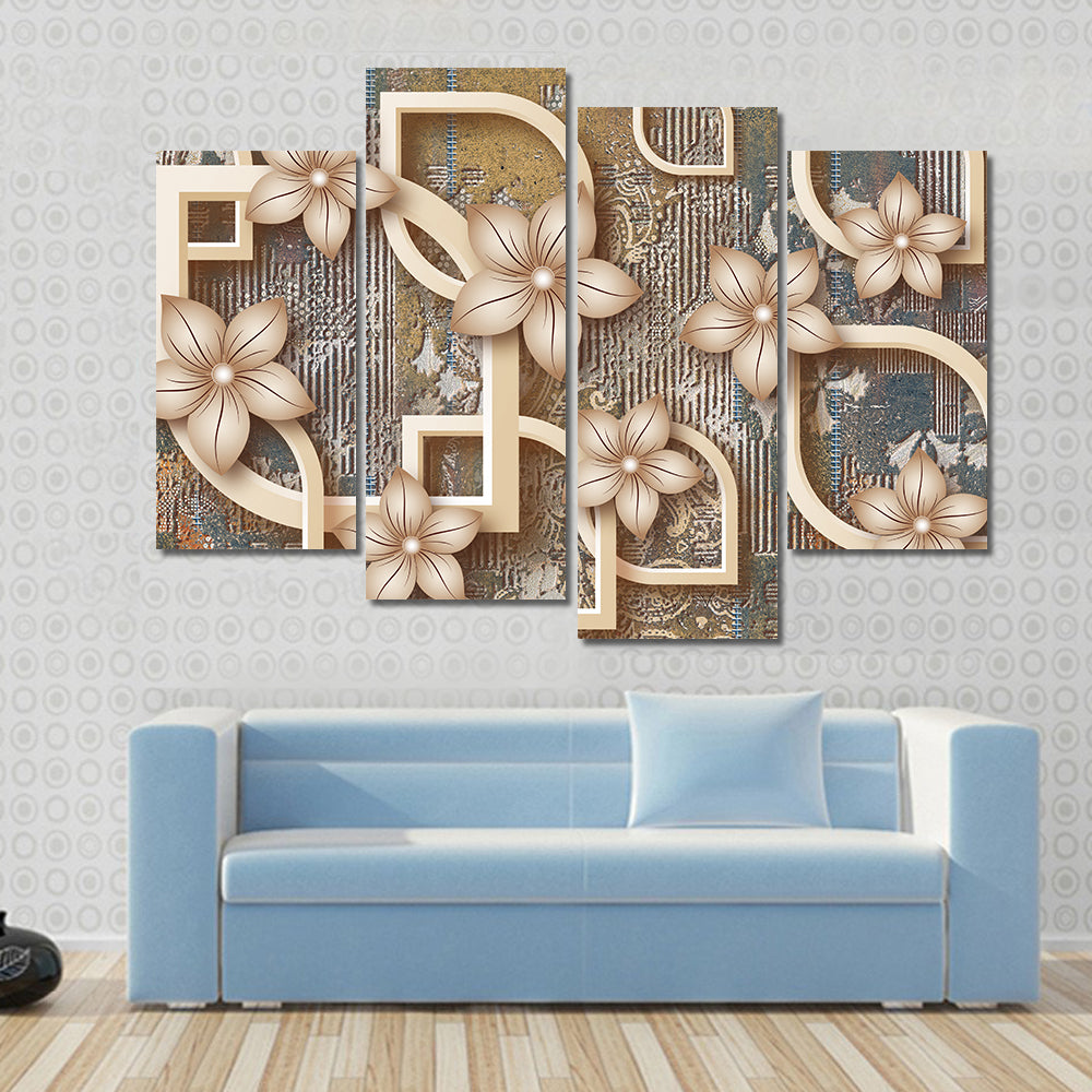 Gold Five-petal Floral Geometric Canvas Wall Art