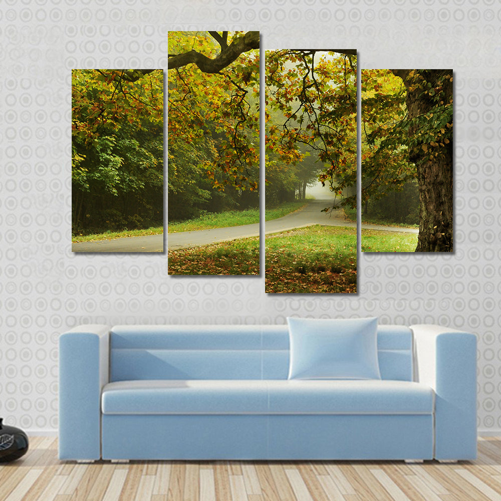 Misty Autumn Forked Path Canvas Wall Art