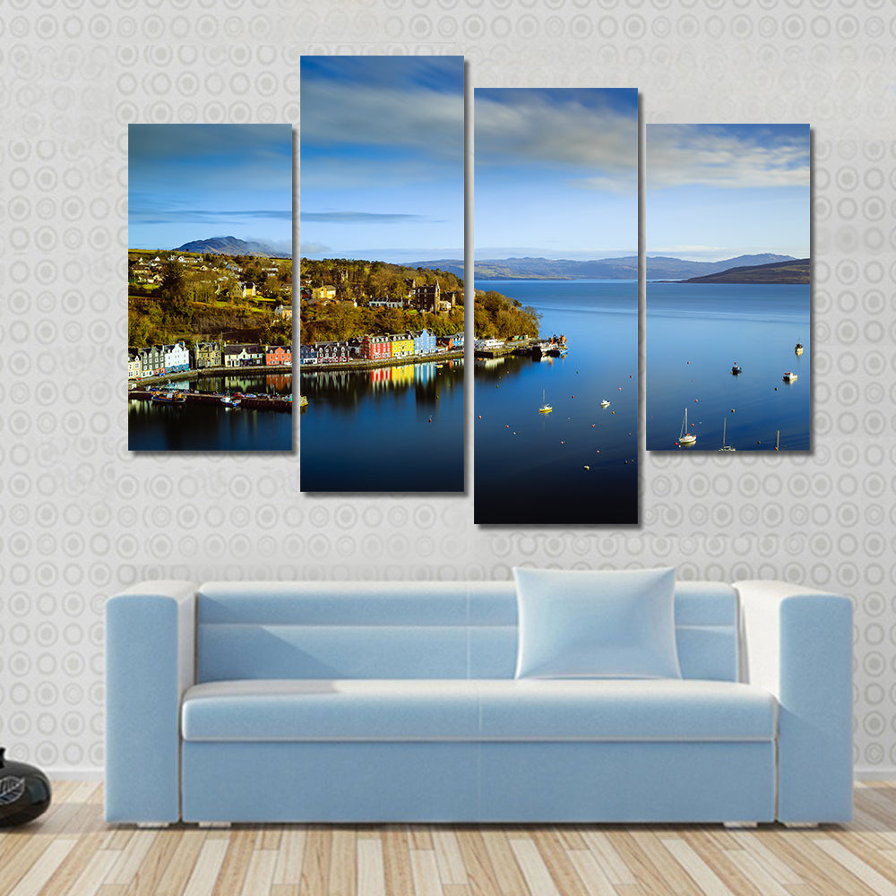 Tobermory Bay Harbor with Colorful Houses Canvas Wall Art