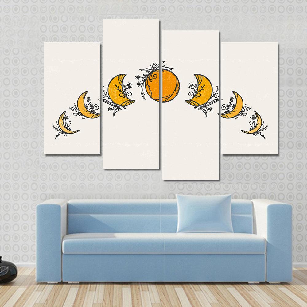 Minimalist Moon Phases with Citrus Moon Canvas Wall Art