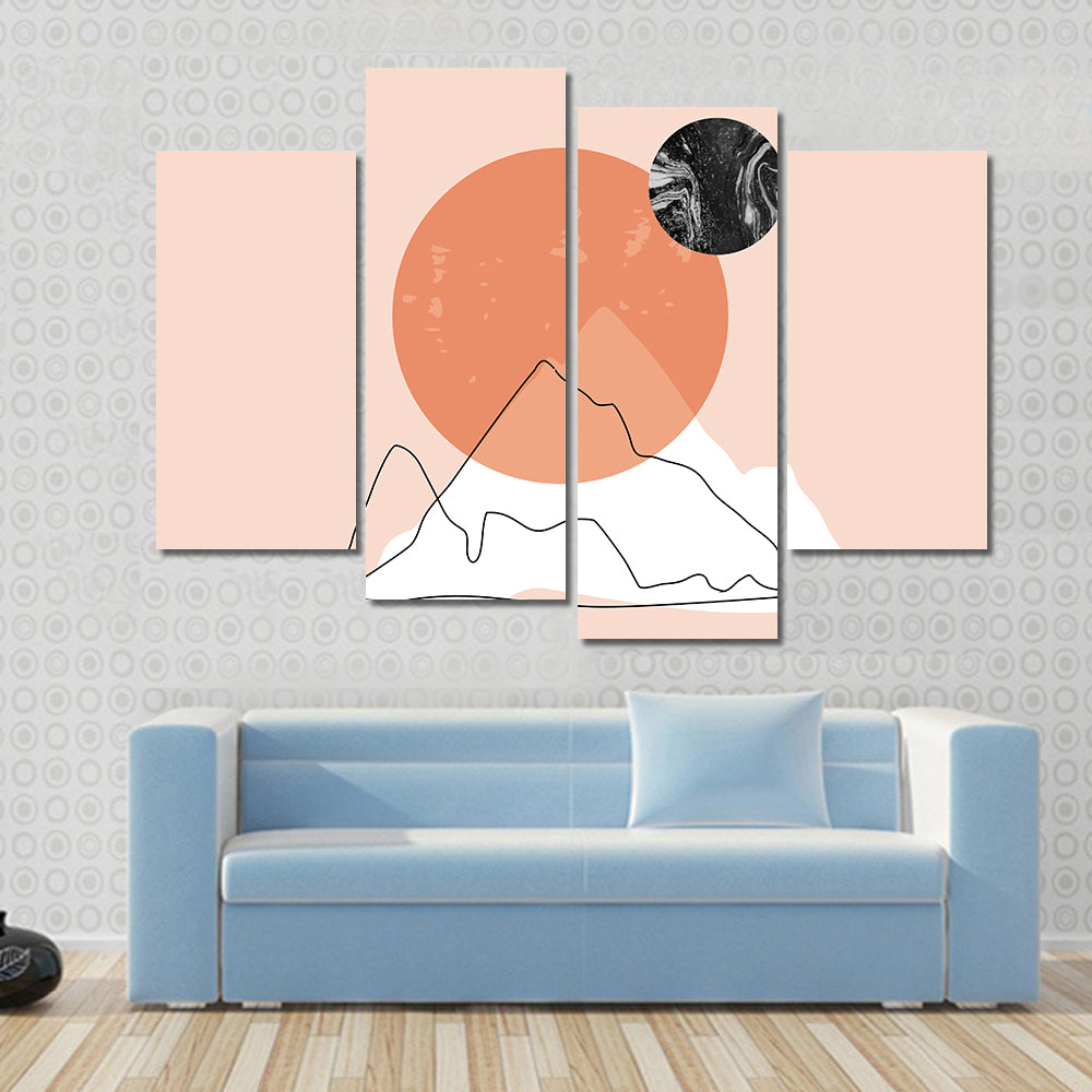 Peach Mountain Minimalist Line Canvas Wall Art