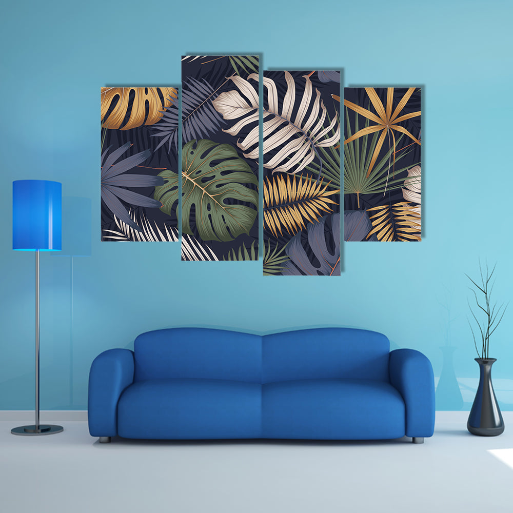 Monstera and Palm Leaf Pattern Canvas Wall Art